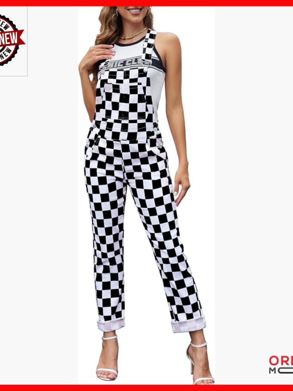 Checkered Denim Overalls Women's Fashion Jumpsuit Stretch Jeans